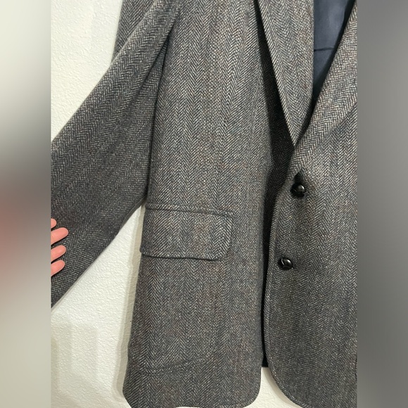 Pendleton Mens 44 Speckled Gray Tweed Wool Suede Elbow Patch single breasted - Picture 8 of 16